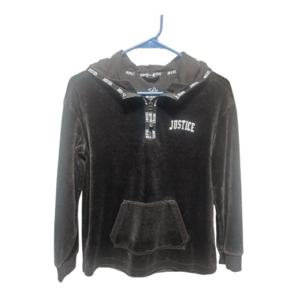 Girls size 12 coat, Justice Black Velour Pullover Hoodie